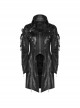 Punk Style Lapel Cracked Metal Buckle Grain Leather Stitching Cross Strap Fashionable Black Male Windbreaker