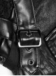 Punk Style Lapel Cracked Metal Buckle Grain Leather Stitching Cross Strap Fashionable Black Male Windbreaker