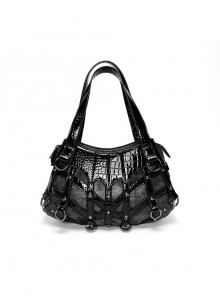 Dragon Hunter Witch Series Black Gothic Subculture Punk Lolita Metal Rivets Splicing Large Capacity Crossbody Bag