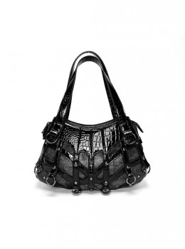 Dragon Hunter Witch Series Black Gothic Subculture Punk Lolita Metal Rivets Splicing Large Capacity Crossbody Bag