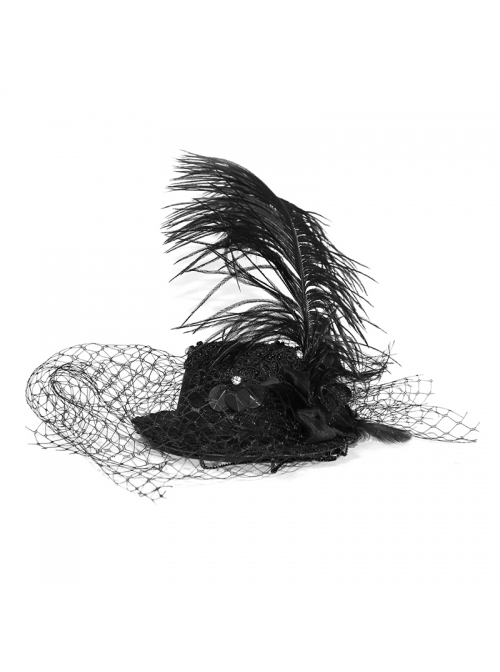 Gothic Style Elegant Chiffon Rose Detachable Large Feather Black Ladies Mini Hat Headdress