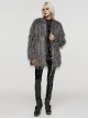 Punk Style Irregular Wool Stitching Leather Side Metal Ring Decoration Fashionable Gray Long Sleeves Jacket