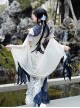 Chinese Style Crane Green Pine Bamboo Forest Ink Paint Blue White Modified Cheongsam Elegant Classic Lolita Shawl Dress