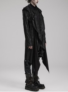Gothic Style Dark Decadent Knitted Material Small Barbell Rope Design Black Loose Hooded Long Coat