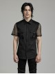 Punk Style Simple Lapel Patchwork Pocket Loop Straps Decoration Daily Black Mesh Short Sleeve Slim Shirt