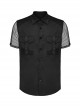 Punk Style Simple Lapel Patchwork Pocket Loop Straps Decoration Daily Black Mesh Short Sleeve Slim Shirt