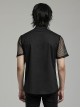 Punk Style Simple Lapel Patchwork Pocket Loop Straps Decoration Daily Black Mesh Short Sleeve Slim Shirt