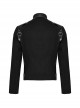 Punk Style Unique Twill Weave Fabric Patchwork Tape Cool Eyelet Loops Metal Buckle Black Long Sleeves Jacket