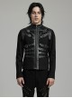 Punk Style Unique Twill Weave Fabric Patchwork Tape Cool Eyelet Loops Metal Buckle Black Long Sleeves Jacket