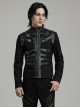 Punk Style Unique Twill Weave Fabric Patchwork Tape Cool Eyelet Loops Metal Buckle Black Long Sleeves Jacket