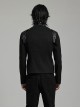 Punk Style Unique Twill Weave Fabric Patchwork Tape Cool Eyelet Loops Metal Buckle Black Long Sleeves Jacket