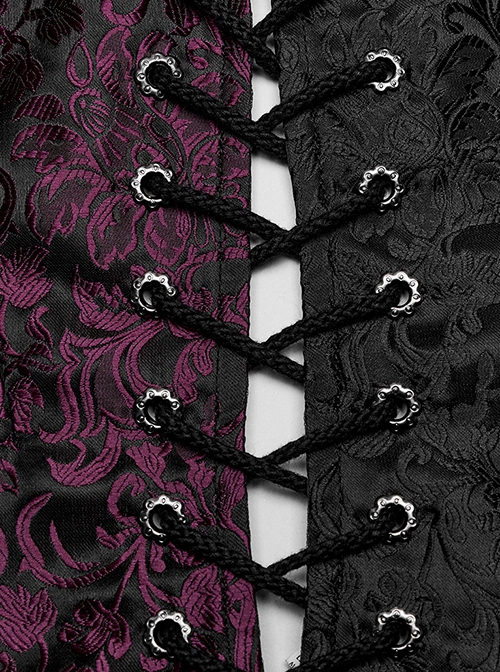Gothic Style Gorgeous Jacquard Dark Pattern Waist Side Cross Straps Retro Palace Black Purple Male Slim Vest