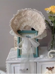 Tea Party Apricot Lace Retro Court Style Delicate Jacquard Design Pleated Soft Bonnet Classic Lolita Hat