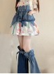 Cow Party Series Cute Colorful Cake Party Print Blue Denim Spice Sweet Lolita Suspender Skirt Belt Leg Sleeves Dress Set