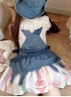 Cow Party Series Cute Colorful Cake Party Print Blue Denim Spice Sweet Lolita Suspender Skirt Belt Leg Sleeves Dress Set