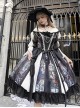 Black Classical Palace Style Gorgeous Colorful Windows Retro Lace Necklace Hat Gothic Lolita Long Sleeves Dress Set