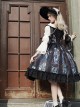 Black Classical Palace Style Gorgeous Colorful Windows Retro Lace Necklace Hat Gothic Lolita Long Sleeves Dress Set