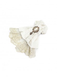 Punk Style Elegant Tassel Jacquard Splicing Lace Front Center Gem Embellishment White Neutral Collar