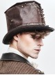Punk Style Distressed Leather Front Center Metal Rivet Decoration Brown Unisex Mid Hat
