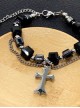 Punk Style Cool Versatile Titanium Steel Crystal Black Blocks Cross Pendants Bead Strings Bracelet