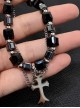 Punk Style Cool Versatile Titanium Steel Crystal Black Blocks Cross Pendants Bead Strings Bracelet