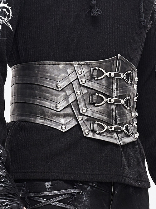 Punk Style Non Stretch Leather Side Metal Rivet Decoration Silver Adjustable Hand Rubbed Silver Leather Belt