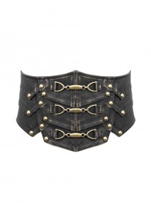 Punk Style Non Stretch Leather Side Metal Rivet Decoration Brown Adjustable Handmade Leather Belt