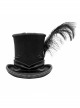 Gothic Style Gentleman High Top Lace Ribbon Front Center Red Glass Diamond Side Feather Black Hat
