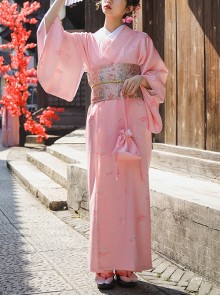 Pink Cherry Blossom Season Fan Japanese Style Kawaii Fashion Dress Formal Wear Bathrobe Cute Kimono