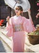 Pink Cherry Blossom Season Fan Japanese Style Kawaii Fashion Dress Formal Wear Bathrobe Cute Kimono