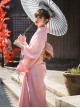 Pink Cherry Blossom Season Fan Japanese Style Kawaii Fashion Dress Formal Wear Bathrobe Cute Kimono