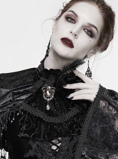 Gothic Style Exquisite Embossed Velvet With Brooch Feather Decoration Black Gorgeous Collar