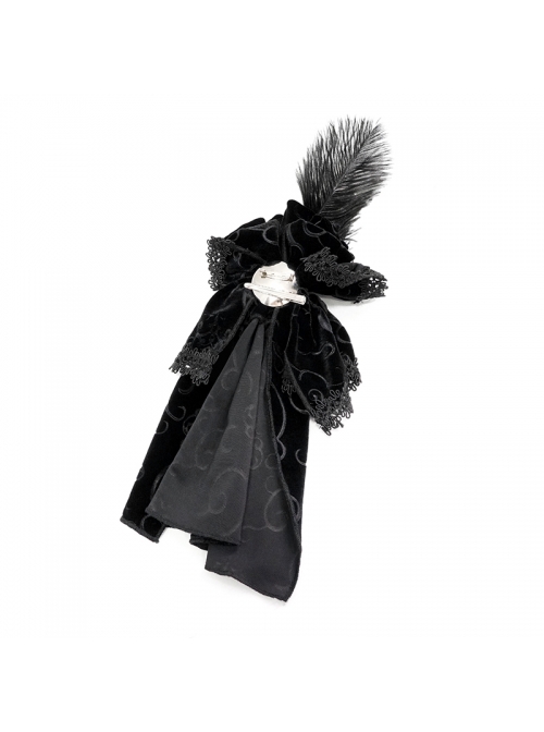 Gothic Style Exquisite Embossed Velvet With Brooch Feather Decoration Black Gorgeous Collar