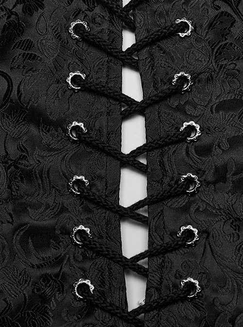 Gothic Style Exquisite Gorgeous Dark Pattern Side Cross Straps Retro Button Court Black Gentleman Slim Vest