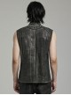 Punk Style Stand Collar Old Effect Fabric Mesh Splicing Personality Skull Button Cool Black Grey Male Vest