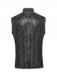 Punk Style Stand Collar Old Effect Fabric Mesh Splicing Personality Skull Button Cool Black Grey Male Vest