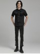 Punk Style Cool Pin Rivet Decoration Pocket Stretch Fabric Splicing Mesh Daily Black Male Short Sleeves Shirt