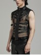 Punk Style Stand Collar Sexy Mesh See Through Cool Leather Splicing Metal Buckle Decoration Black Male Vest