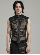 Punk Style Stand Collar Sexy Mesh See Through Cool Leather Splicing Metal Buckle Decoration Black Male Vest