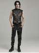 Punk Style Stand Collar Sexy Mesh See Through Cool Leather Splicing Metal Buckle Decoration Black Male Vest