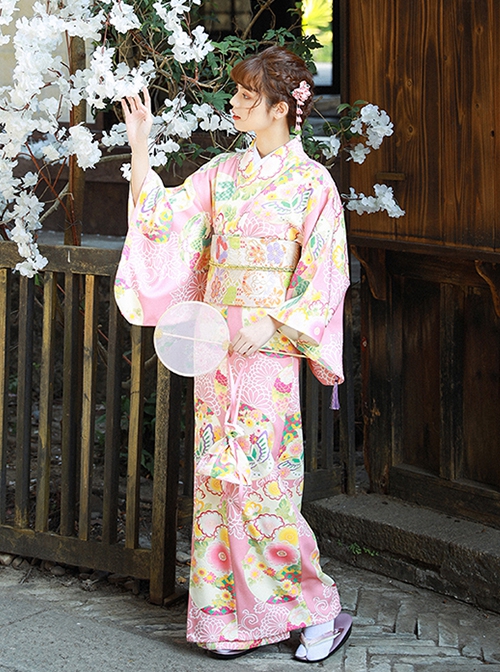 Godly Girl Japanese Style Kawaii Fashion Colorful Chrysanthemum Traditional Patterns Improved Kimono Yukata