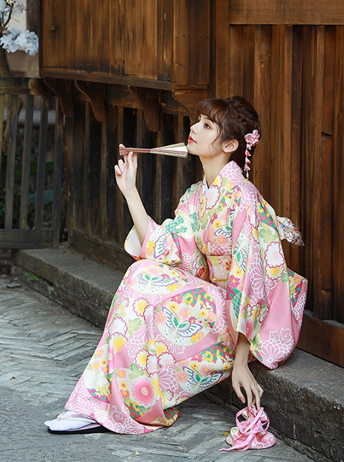 Godly Girl Japanese Style Kawaii Fashion Colorful Chrysanthemum Traditional Patterns Improved Kimono Yukata