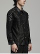 Punk Style Damaged Knitted Splicing Rubberrized Fabric Cool Skull Button Spike Rivet Black Long Sleeves Shirt