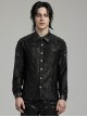 Punk Style Damaged Knitted Splicing Rubberrized Fabric Cool Skull Button Spike Rivet Black Long Sleeves Shirt