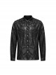 Punk Style Damaged Knitted Splicing Rubberrized Fabric Cool Skull Button Spike Rivet Black Long Sleeves Shirt