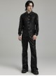 Punk Style Damaged Knitted Splicing Rubberrized Fabric Cool Skull Button Spike Rivet Black Long Sleeves Shirt