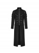 Punk Style Stand Collar Cool Metal Ring Decoration Unique Personality Detachable Sleeves Black Male Long Jacket