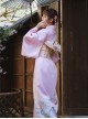 Gentle Pink Japanese Style Elegant Simple Kawaii Fashion  Branche Flower Traditional Patterns Improved Yukata Kimono