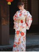 Japanese Cute Traditional Formal Gorgeous Large Red Flower Sakura Print Dress Kawaii Fashion Yukata Kimono