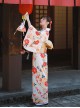 Japanese Cute Traditional Formal Gorgeous Large Red Flower Sakura Print Dress Kawaii Fashion Yukata Kimono